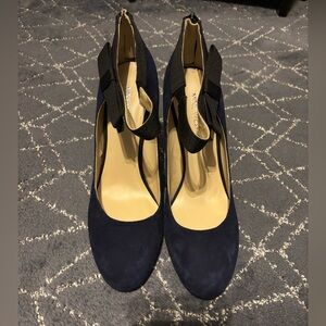 Nine West Blue Suede and Black Ankle Bow Heels